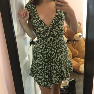 Urban Outfitters Green Floral Wrap Minidress